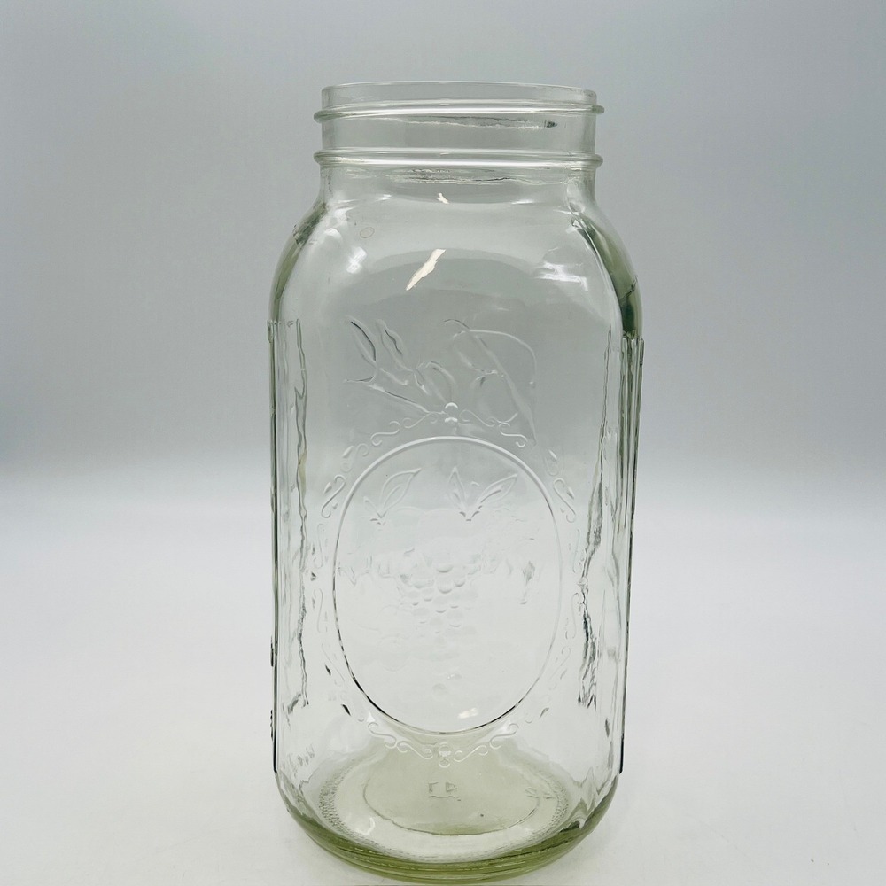 Ball Wide Mouth 64oz Half Gallon Glass Mason Jar Embossed Fruit Clear 2 Quart
